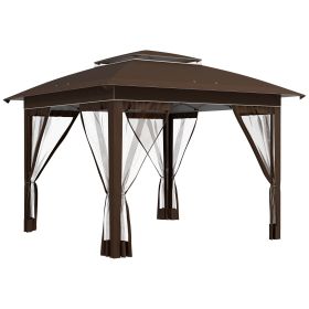12x12 Dark Brown Pop Up Canopy Tent with Netting Carry Bag for Instant Sun Shelter Shade
